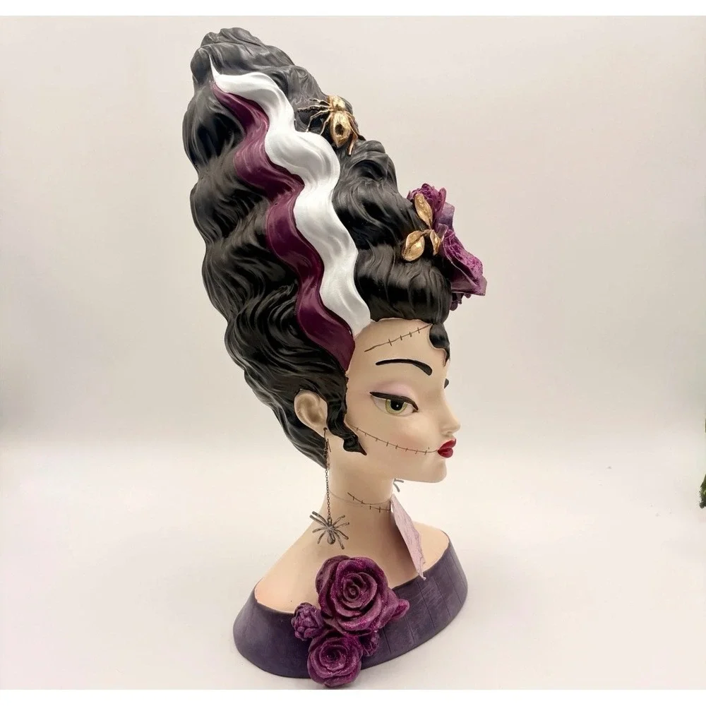 Bella Lux Halloween Bride of Frankenstein Bust & Hand Candle Holder Set Purple